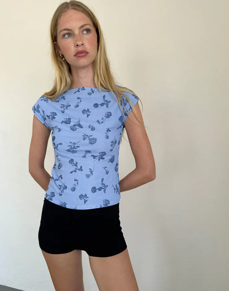 Women Motel Rocks Going Out Tops | Nova Top in Inky Blue Floral Mesh