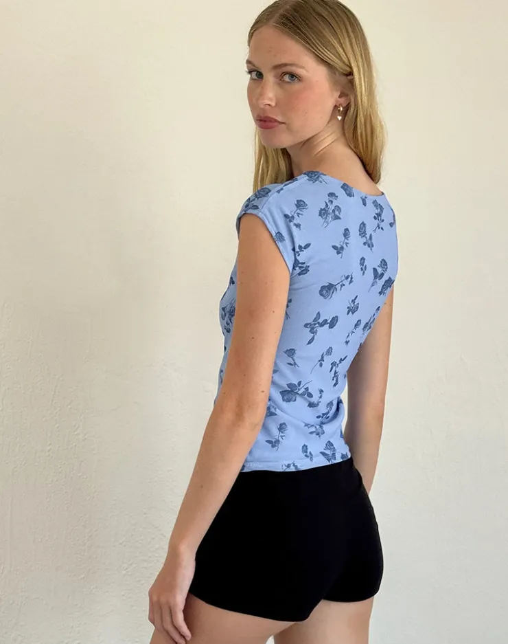 Women Motel Rocks Going Out Tops | Nova Top in Inky Blue Floral Mesh