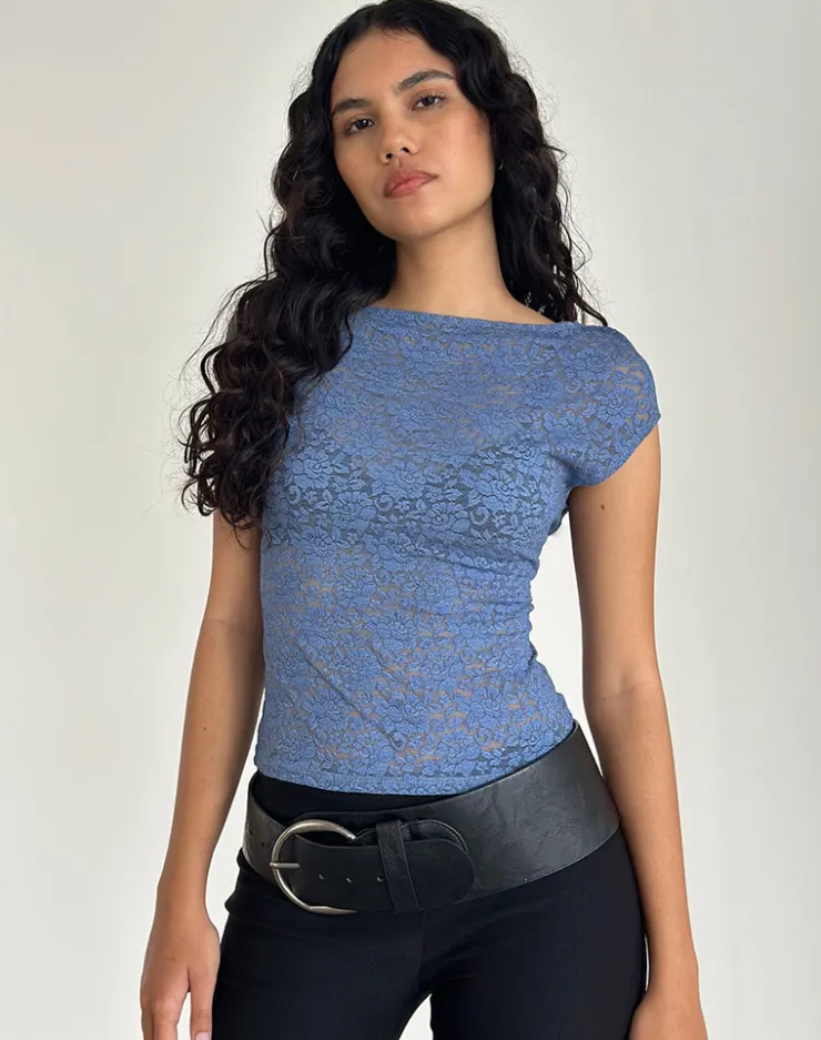 Women Motel Rocks Co-ords | Printed Tops | Nova Top in Moonlight Blue Lace