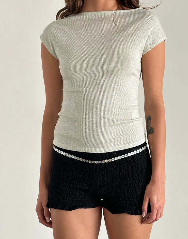 Women Motel Rocks Tees | Going Out Tops | Nova Top in Shimmer Rib Ivory