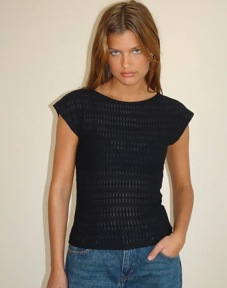 Women Motel Rocks Going Out Tops | Nova Top in Textured Black