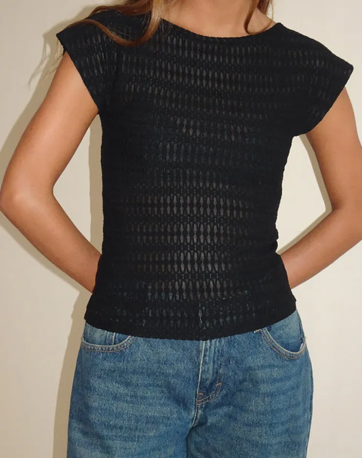 Women Motel Rocks Going Out Tops | Nova Top in Textured Black