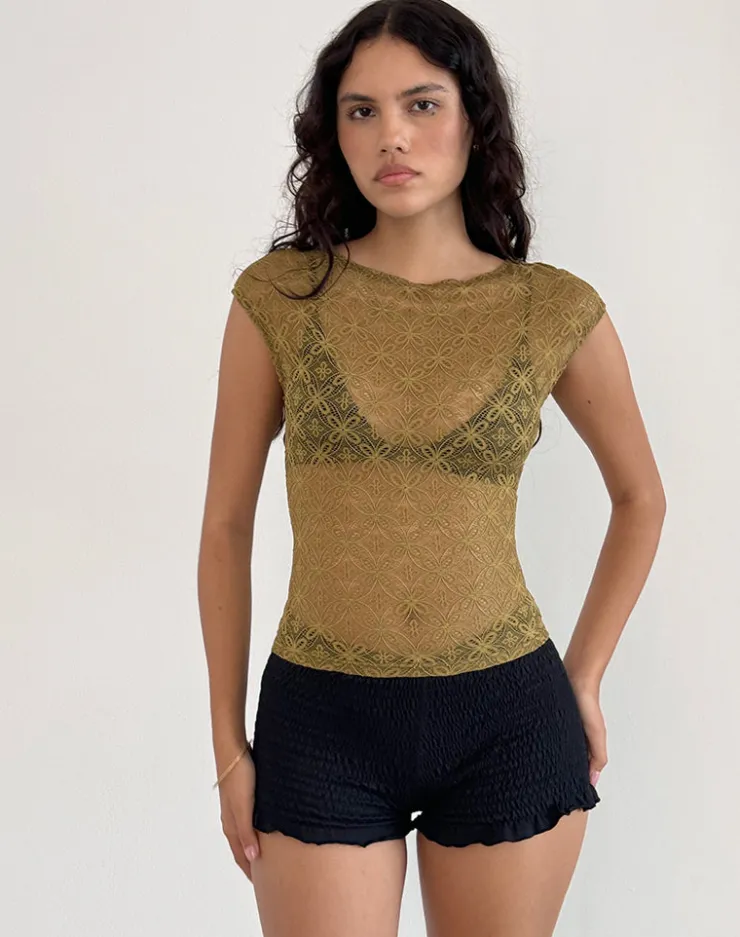 Women Motel Rocks Printed Tops | Tees | Nova Top in Textured Moss Green