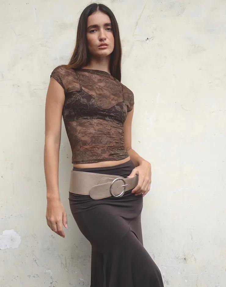 Women Motel Rocks Vest Tops | Lace Tops | Nova Unlined Lace Top in Dark Brown