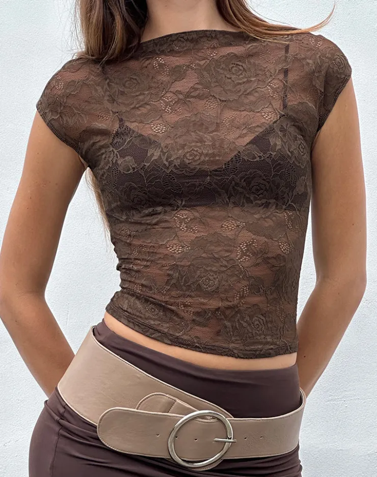 Women Motel Rocks Vest Tops | Lace Tops | Nova Unlined Lace Top in Dark Brown