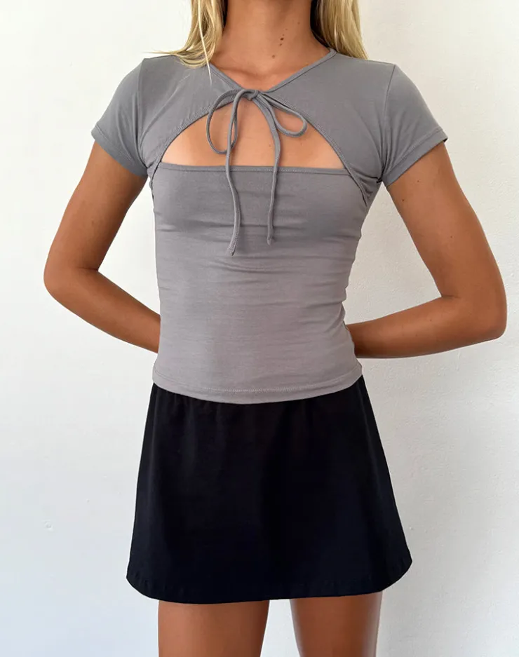 Women Motel Rocks Basic Tops | Going Out Tops | Novalie Tie Front Top in Elephant Grey