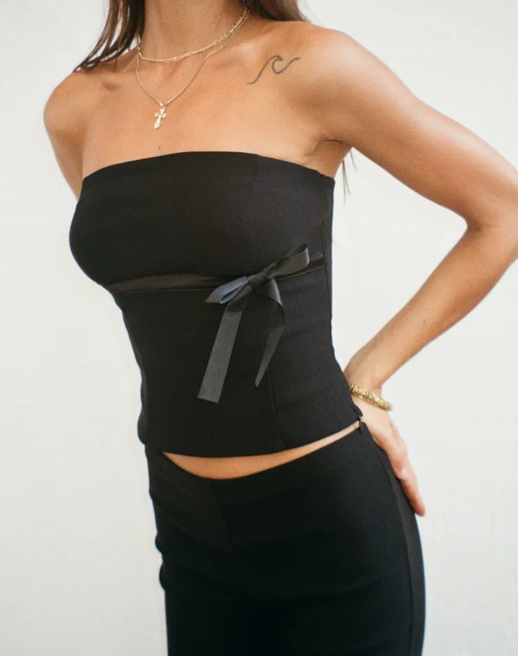 Women Motel Rocks Corset Tops | Bandeau Tops | Novita Bow Detail Bandeau Top in Tailoring Black