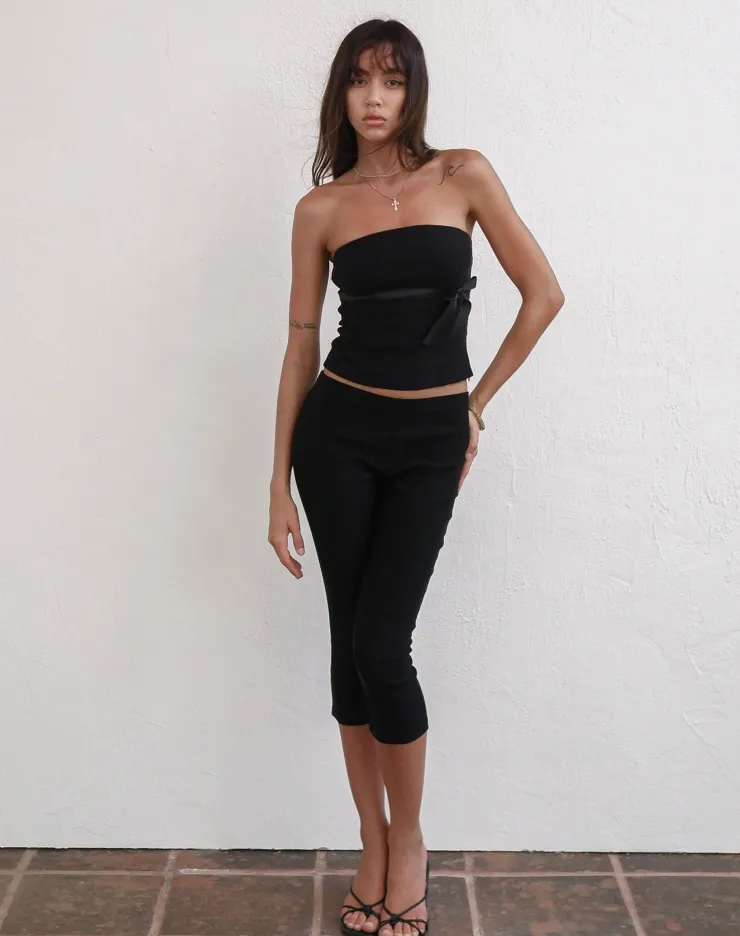 Women Motel Rocks Corset Tops | Bandeau Tops | Novita Bow Detail Bandeau Top in Tailoring Black