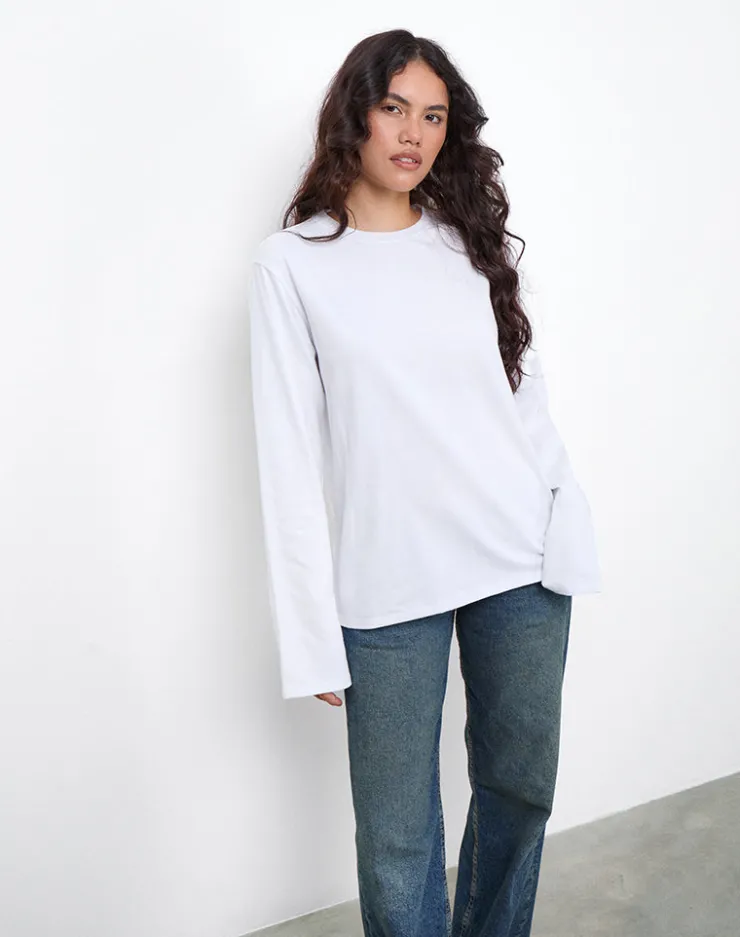 Women Motel Rocks Long Sleeve Tops | Tees | OB Oversized Long Sleeve Tee Top in White