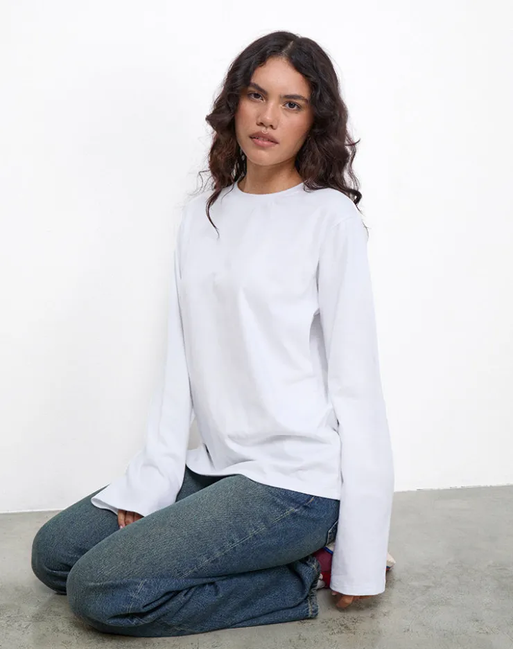 Women Motel Rocks Long Sleeve Tops | Tees | OB Oversized Long Sleeve Tee Top in White