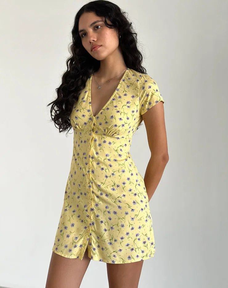 Women Motel Rocks Printed Dresses | Day Dresses | Omoni Mini Dress in Wild Flower Lemon Drop