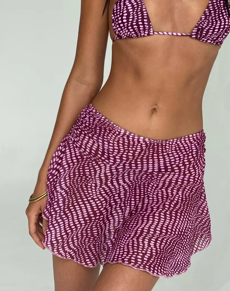 Women Motel Rocks Mini Skirts | Orla Mini Skirt in Mesh Purple Irregular Polka