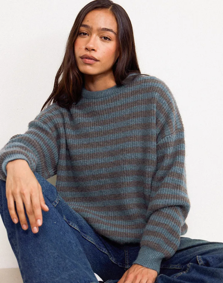 Women Motel Rocks Jumpers | Orvala Knit Jumper in Slate and Brown Stripe