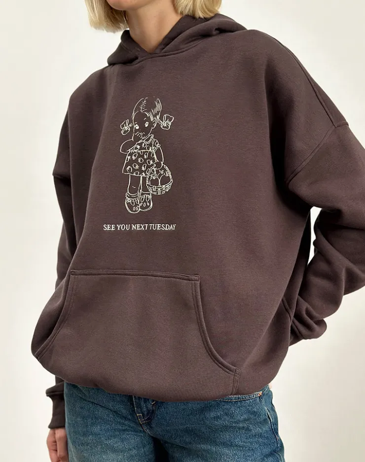 Women Motel Rocks Hoodies & Sweatshirts | LOUNGEWEAR | Oversize Hoodie in Deep Mahogany with See You Next Tuesday Print