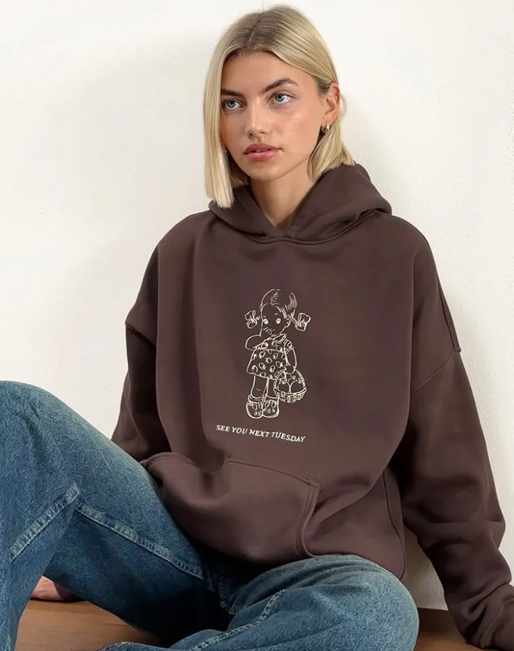 Women Motel Rocks Hoodies & Sweatshirts | LOUNGEWEAR | Oversize Hoodie in Deep Mahogany with See You Next Tuesday Print