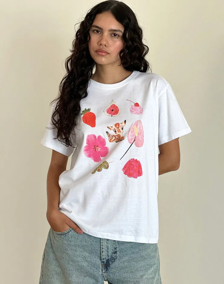 Women Motel Rocks Basic Tops | Printed Tops | Oversized Basic Tee in White Cuties