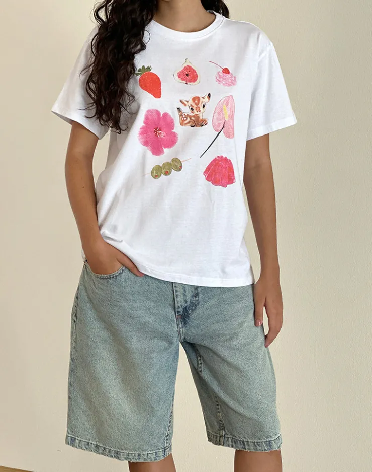 Women Motel Rocks Basic Tops | Printed Tops | Oversized Basic Tee in White Cuties