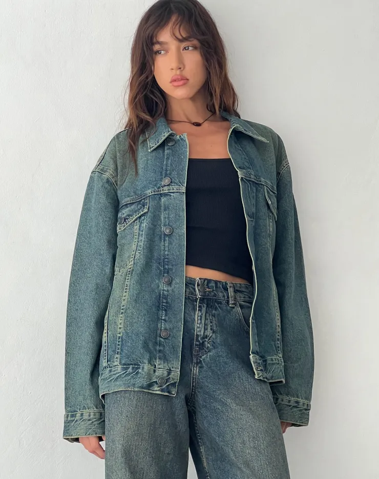 Women Motel Rocks Basics | Oversized Denim Jacket in Brown Blue Acid