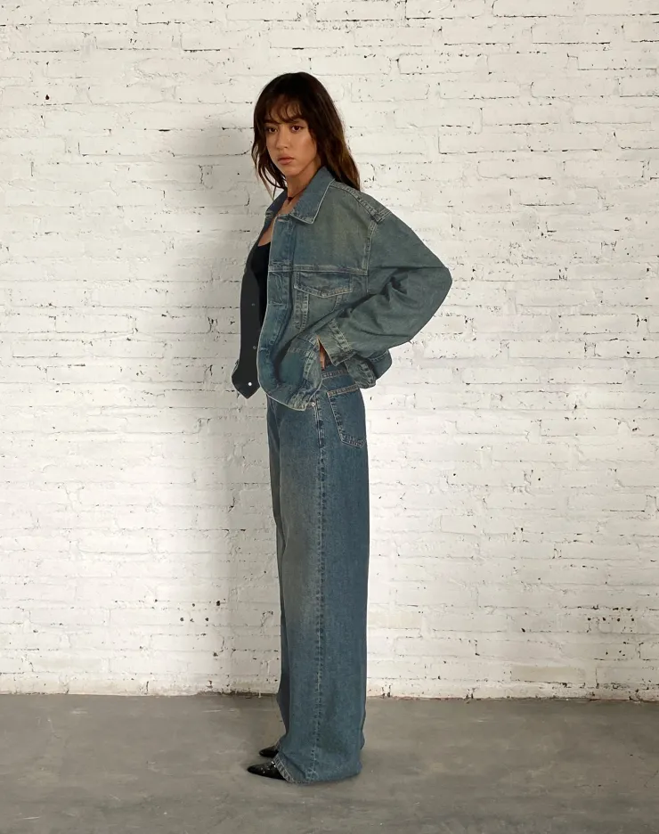 Women Motel Rocks Basics | Oversized Denim Jacket in Brown Blue Acid