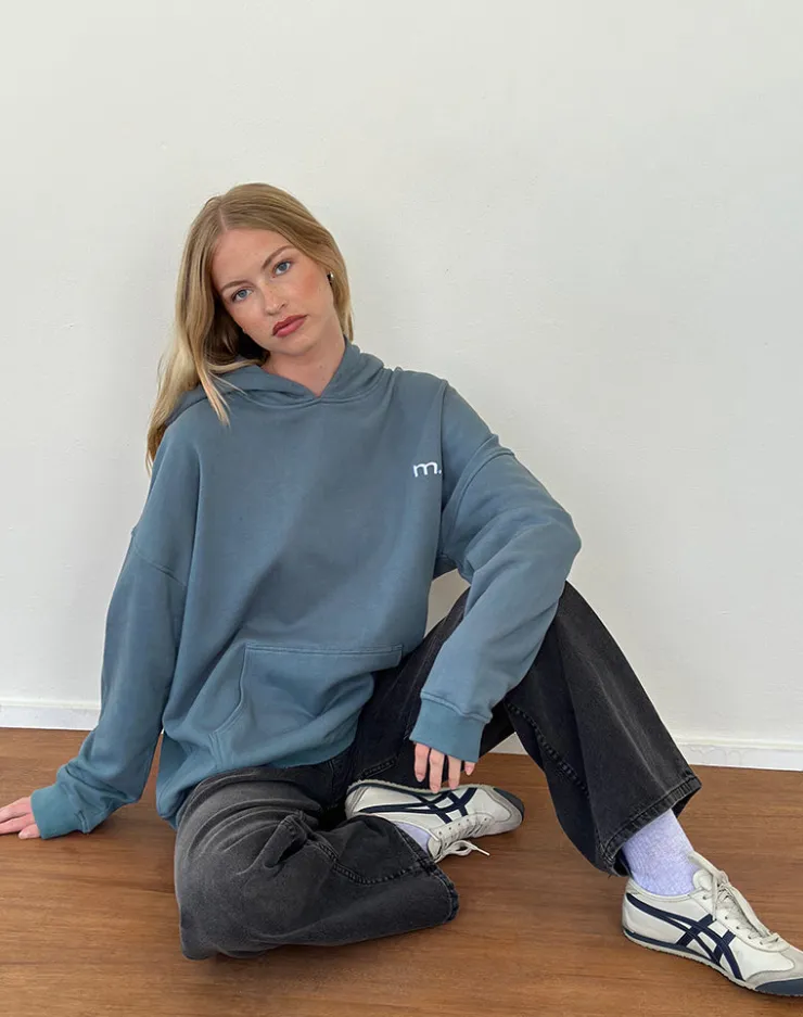 Women Motel Rocks Hoodies & Sweatshirts | Oversized Hoodie in Blue Mirage with White 'MOTEL' Embroidery