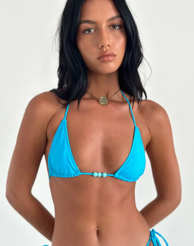 Women Motel Rocks Swimwear | Pami Bikini Top in Azura Blue with Beads