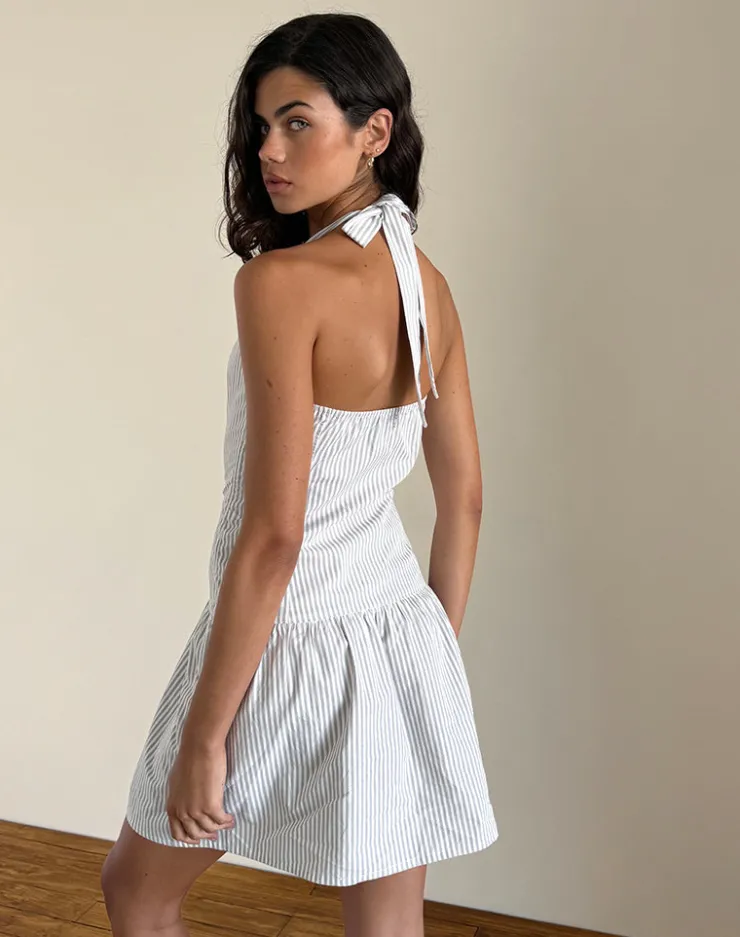 Women Motel Rocks Printed Dresses | Day Dresses | Panja Mini Dress in Small Stripe Vertical Grey