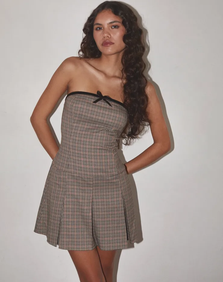 Women Motel Rocks Bandeau Dresses | Mini Dresses | Panola Mini Dress in Micro Check Brown