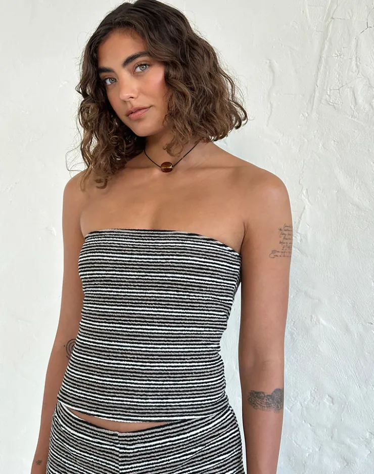 Women Motel Rocks Co-ords | Basic Tops | Peggy Bandeau Top in Black and Brown Stripe