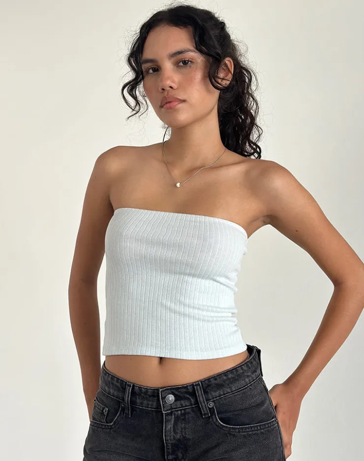 Women Motel Rocks Basics | Basic Tops | Peggy Bandeau Top in Pointelle Soft Blue