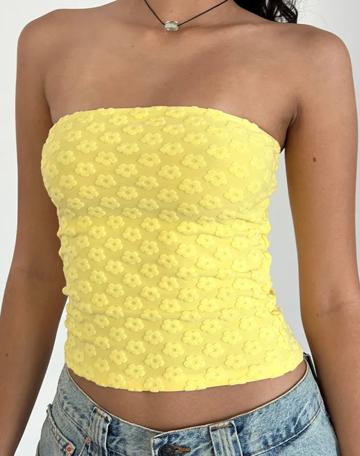 Women Motel Rocks Basic Tops | Printed Tops | Peggy Bandeau Top in Terry Yellow Mini Floral