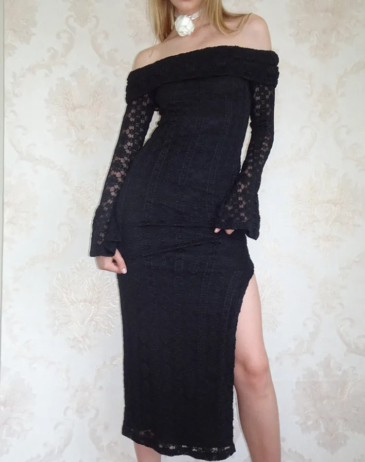 Women Motel Rocks Bodycon Dresses | Long Sleeve Dresses | Philippa Maxi Dress in Black Regal Lace