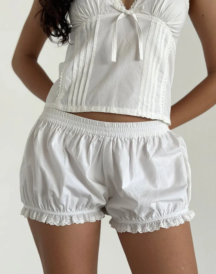 Women Motel Rocks LOUNGEWEAR | Picu Frill Hem Shorts in Poplin White