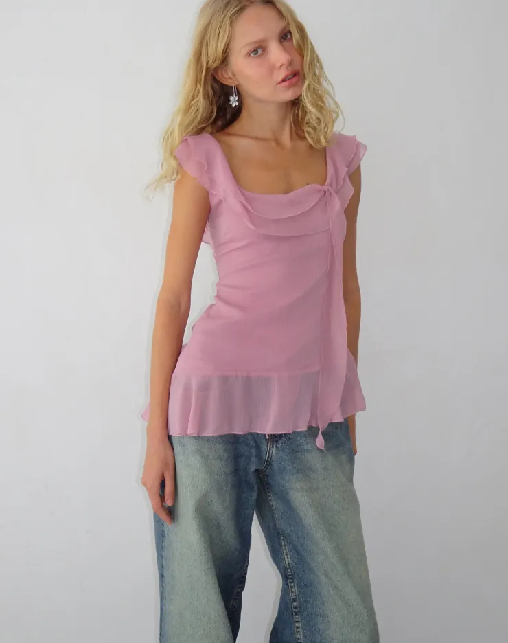 Women Motel Rocks Going Out Tops | Piro Ruffle Longline Top in Light Plum