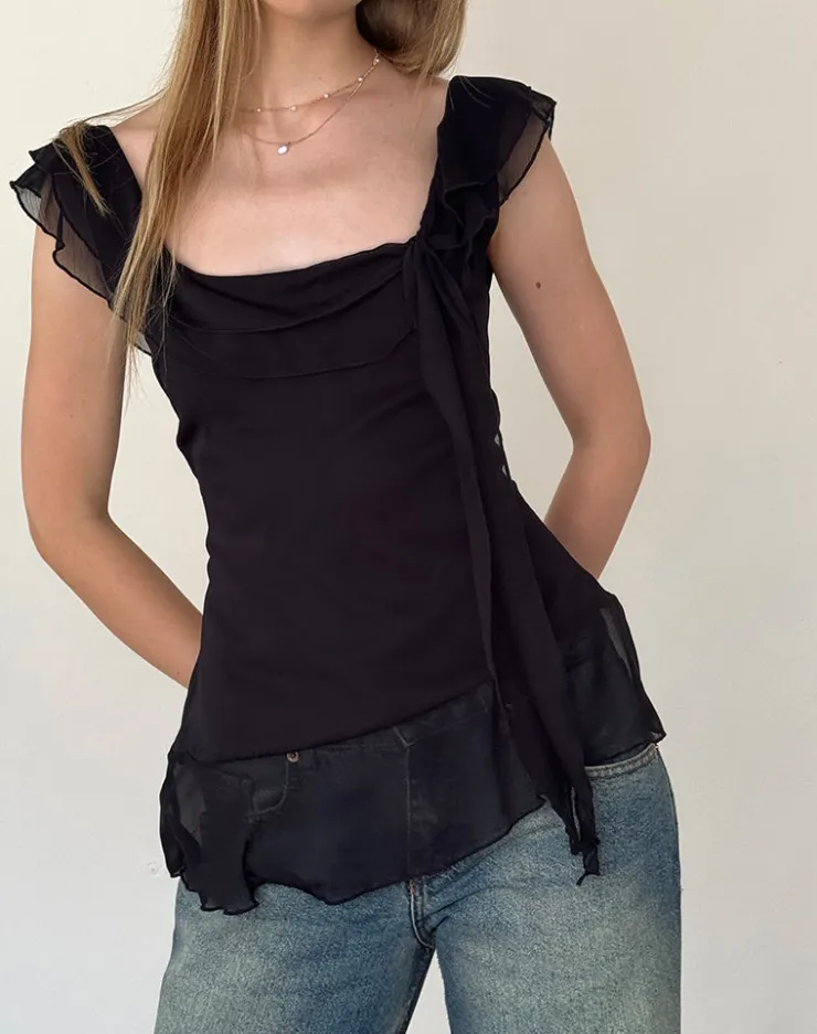 Women Motel Rocks Going Out Tops | Piro Top in Chiffon Black