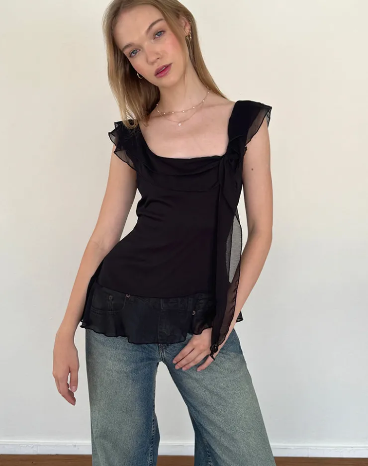 Women Motel Rocks Going Out Tops | Piro Top in Chiffon Black