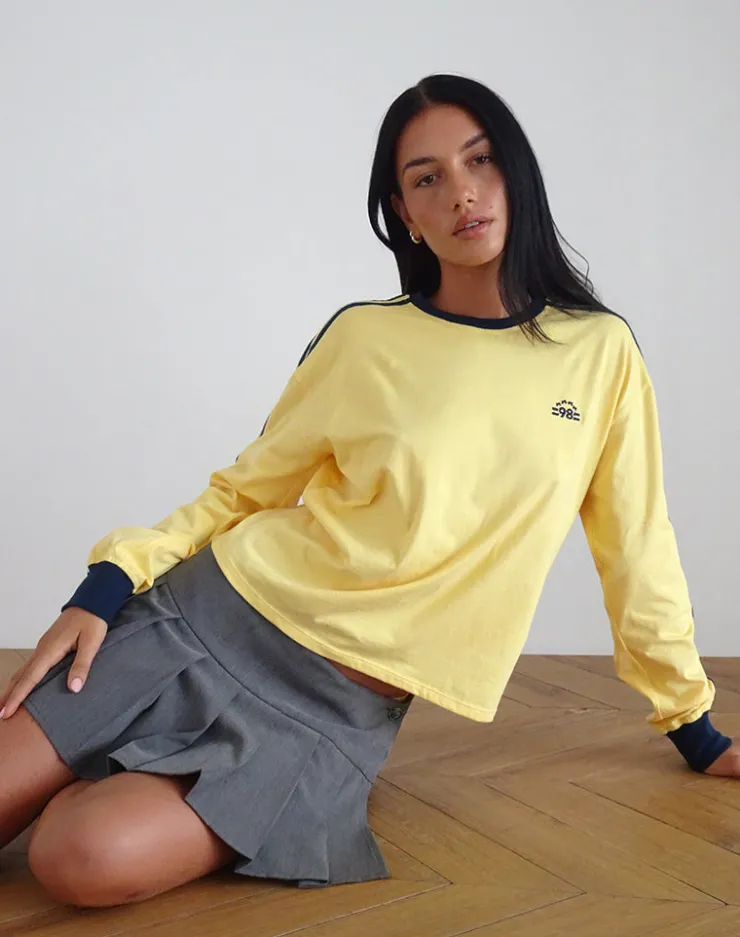 Women Motel Rocks Basic Tops | Long Sleeve Tops | Prata Long Sleeve Top in Lemonade with Navy Binding