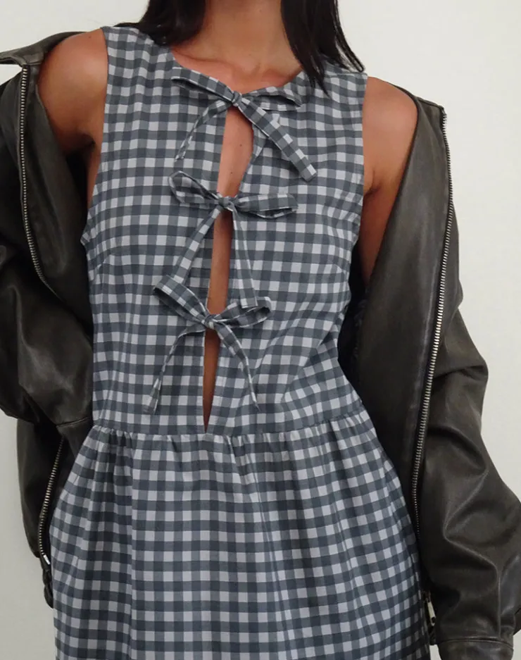 Women Motel Rocks Day Dresses | Midi Dresses | Prelith Midi Dress in Black Grey Tonal Gingham