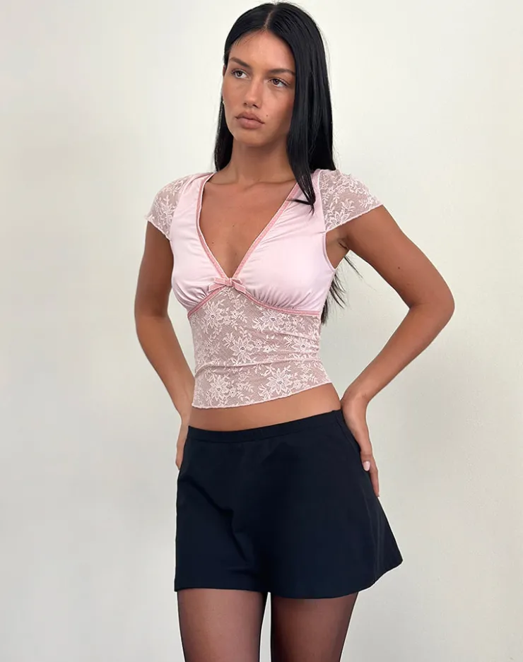 Women Motel Rocks Lace Tops | Going Out Tops | Prili Plunge Top in Lace Pink Lotus