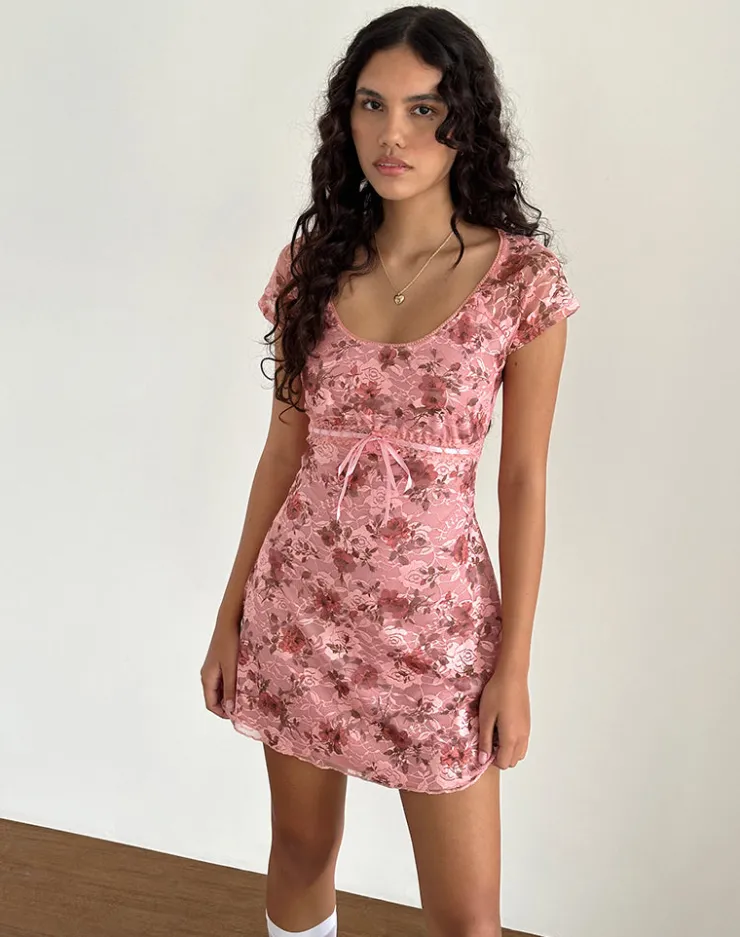 Women Motel Rocks Printed Dresses | Day Dresses | Prinsa Dress in Pink Lace Floral Bloom