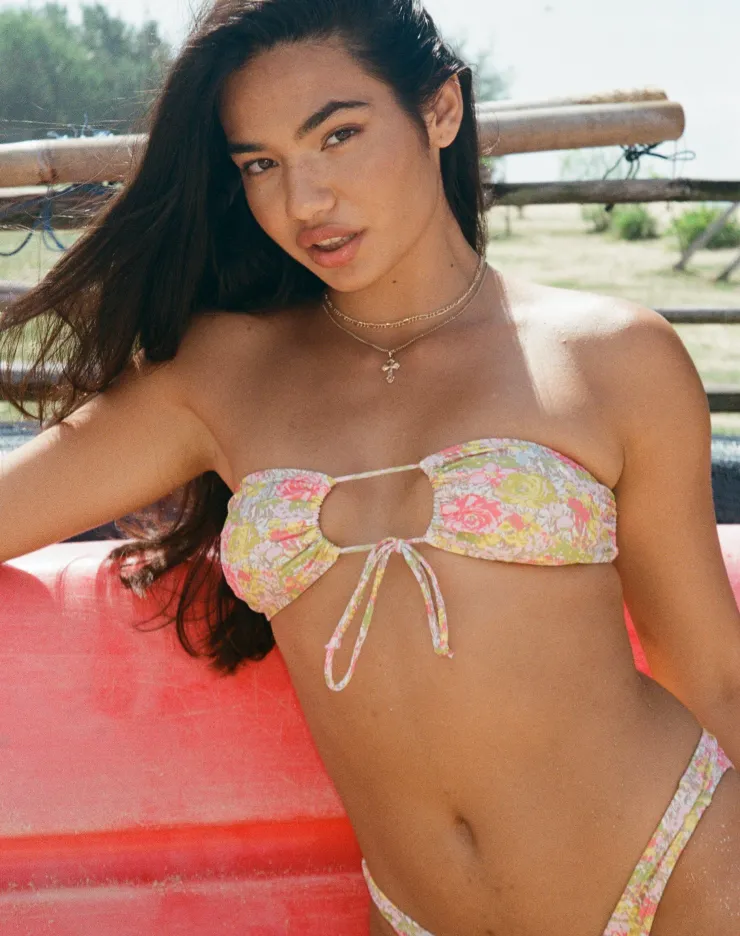 Women Motel Rocks Swimwear | Racola Bikini Top in Pink Abstract Floral Swim