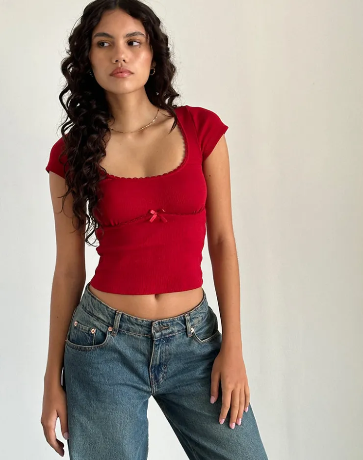 Women Motel Rocks Basics | Basic Tops | Rada Top in Rib Adrenaline Red