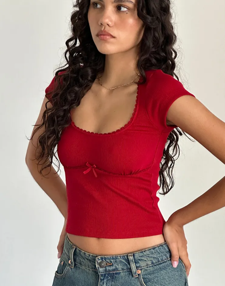 Women Motel Rocks Basics | Basic Tops | Rada Top in Rib Adrenaline Red