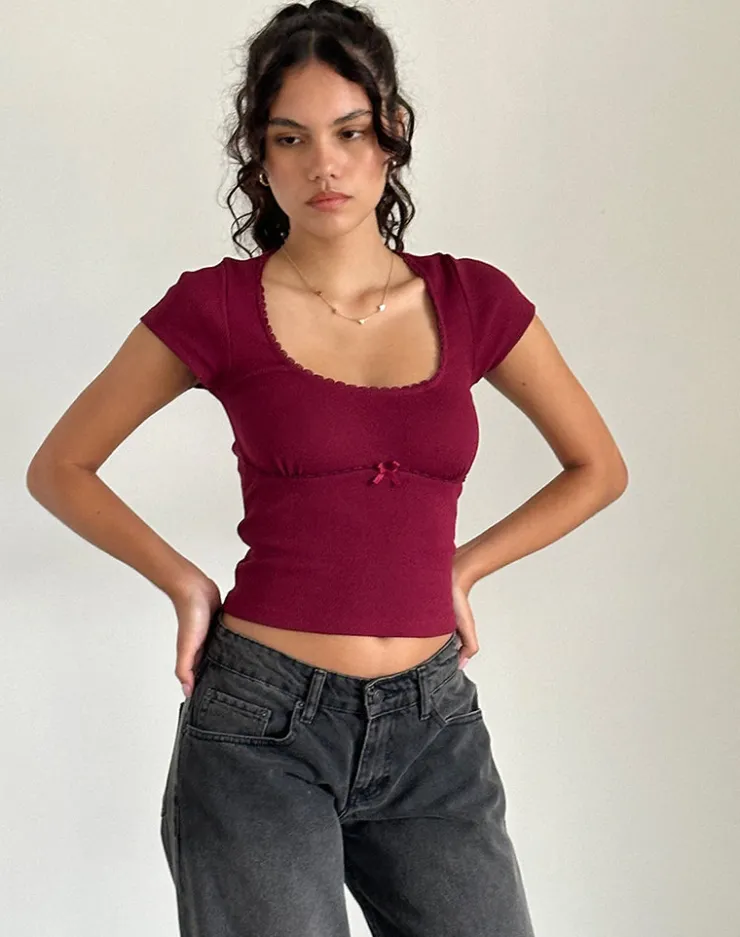 Women Motel Rocks Basic Tops | Rada Top in Rib Burgundy