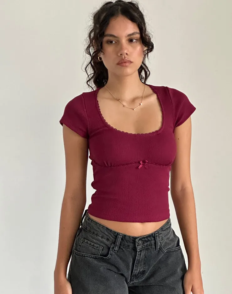 Women Motel Rocks Basic Tops | Rada Top in Rib Burgundy