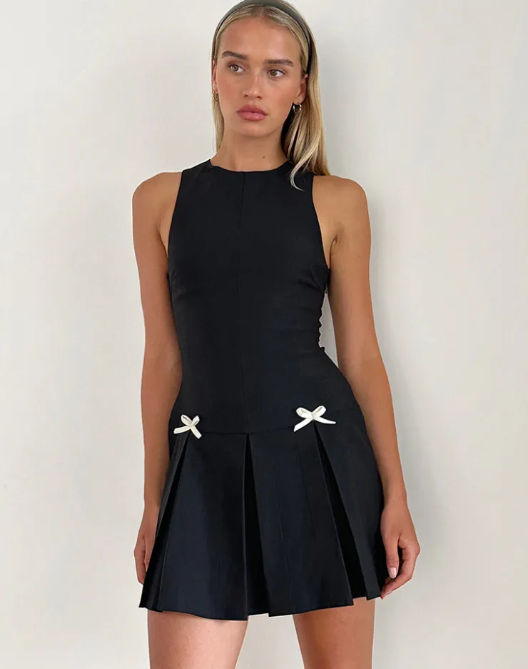 Women Motel Rocks Tailoring | Little Black Dresses | Radeta Mini Dress in Black with Ivory Bows