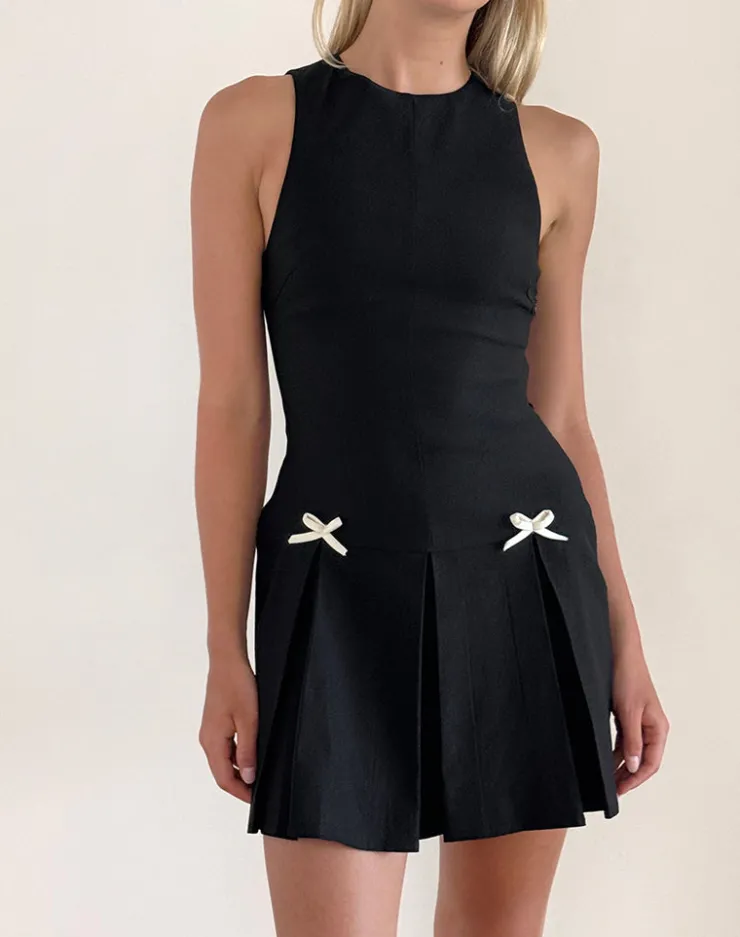 Women Motel Rocks Tailoring | Little Black Dresses | Radeta Mini Dress in Black with Ivory Bows