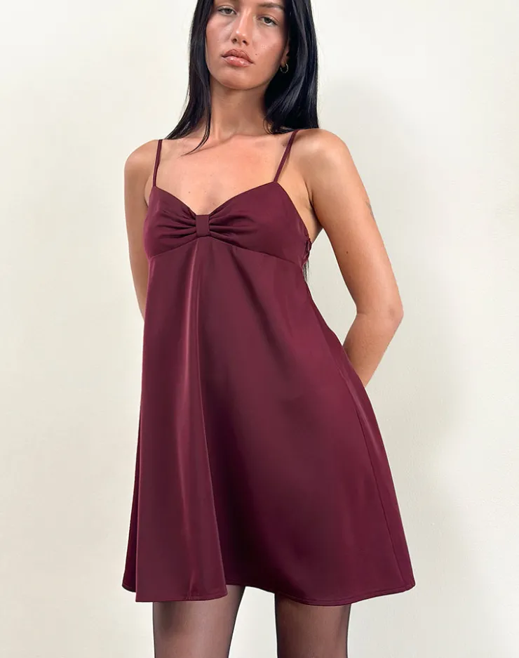 Women Motel Rocks Mini Dresses | Rafaila Mini Slip Dress in Satin Burgundy