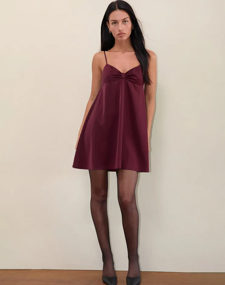 Women Motel Rocks Mini Dresses | Rafaila Mini Slip Dress in Satin Burgundy