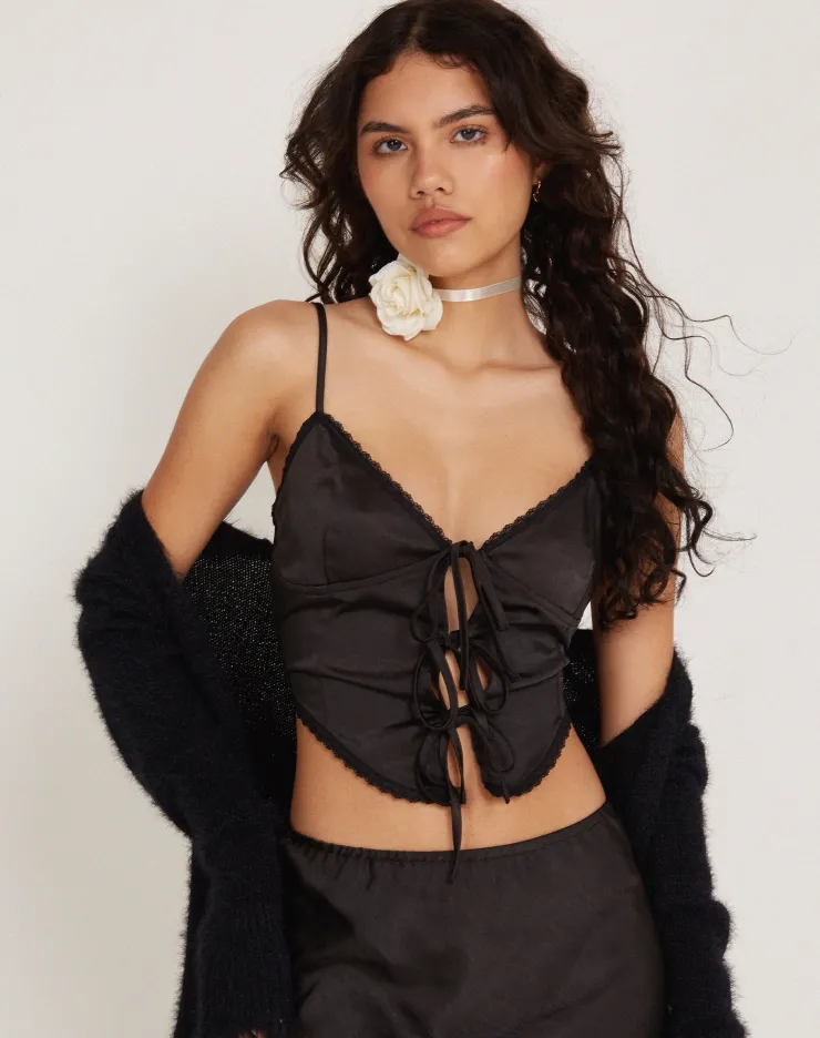 Women Motel Rocks Basic Tops | Rahela Cami Top in Satin Black