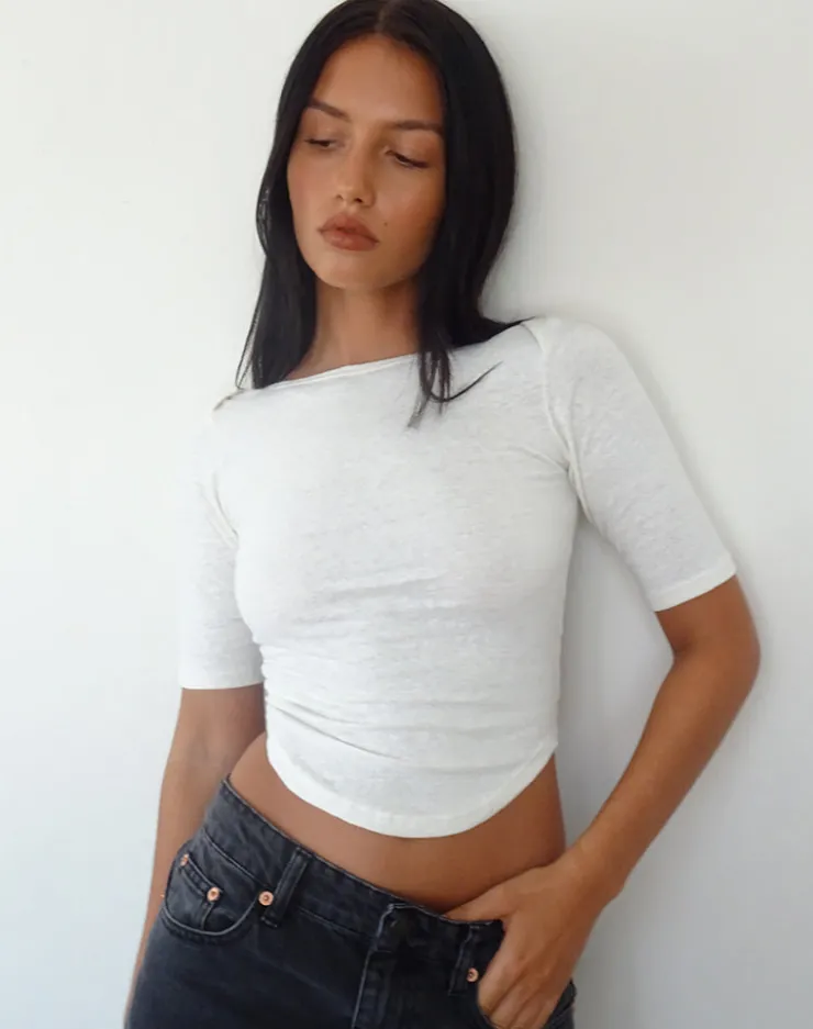 Women Motel Rocks Basics | Basic Tops | Ralda Curved Hem Top in Cotton Hemp White